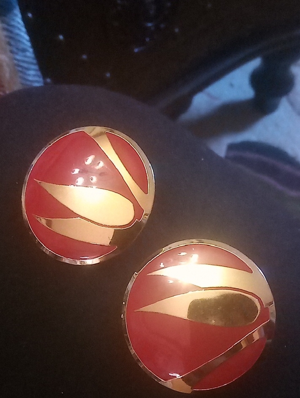 Gold and Red Enamel Dome Earrings - Women Jewelry - Picture 2 of 3